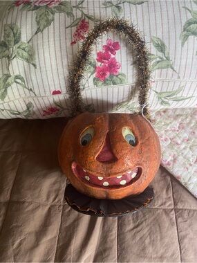 Bethany Lowe Orange Vintage-Inspired Smiling Pumpkin Head Decoration